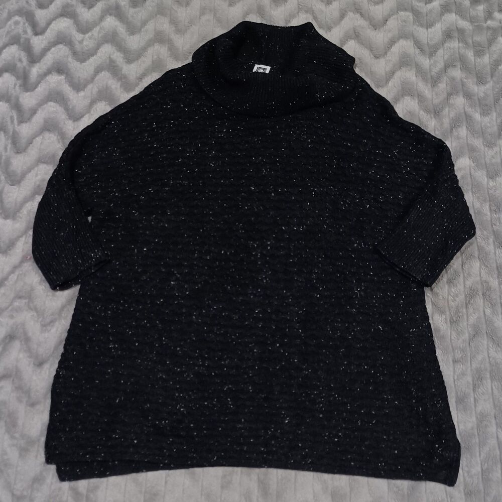 Anne Klein Womens Size L Black 3/4 Sleeve Wool Blend Turtleneck Tunic Sweater